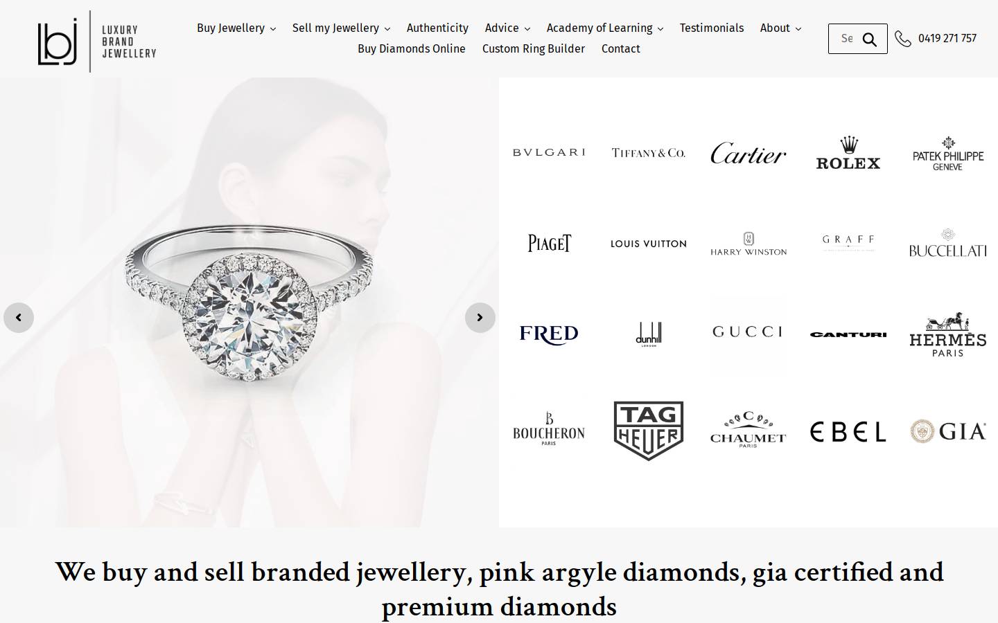 luxurybrandjewellery.com.au homepage screenshot