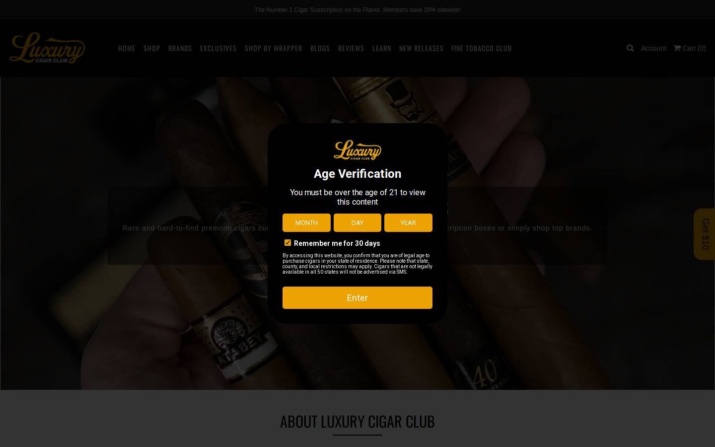 Luxurycigarclub homepage screenshot
