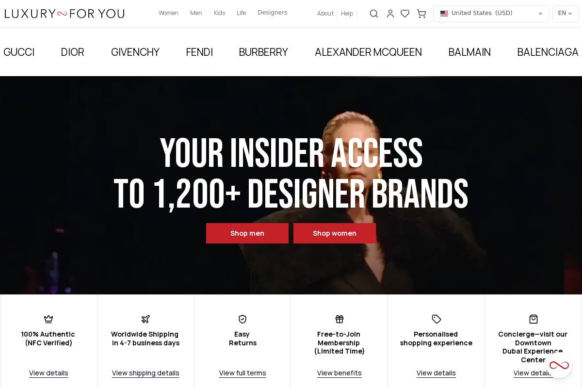 Luxury For You homepage screenshot