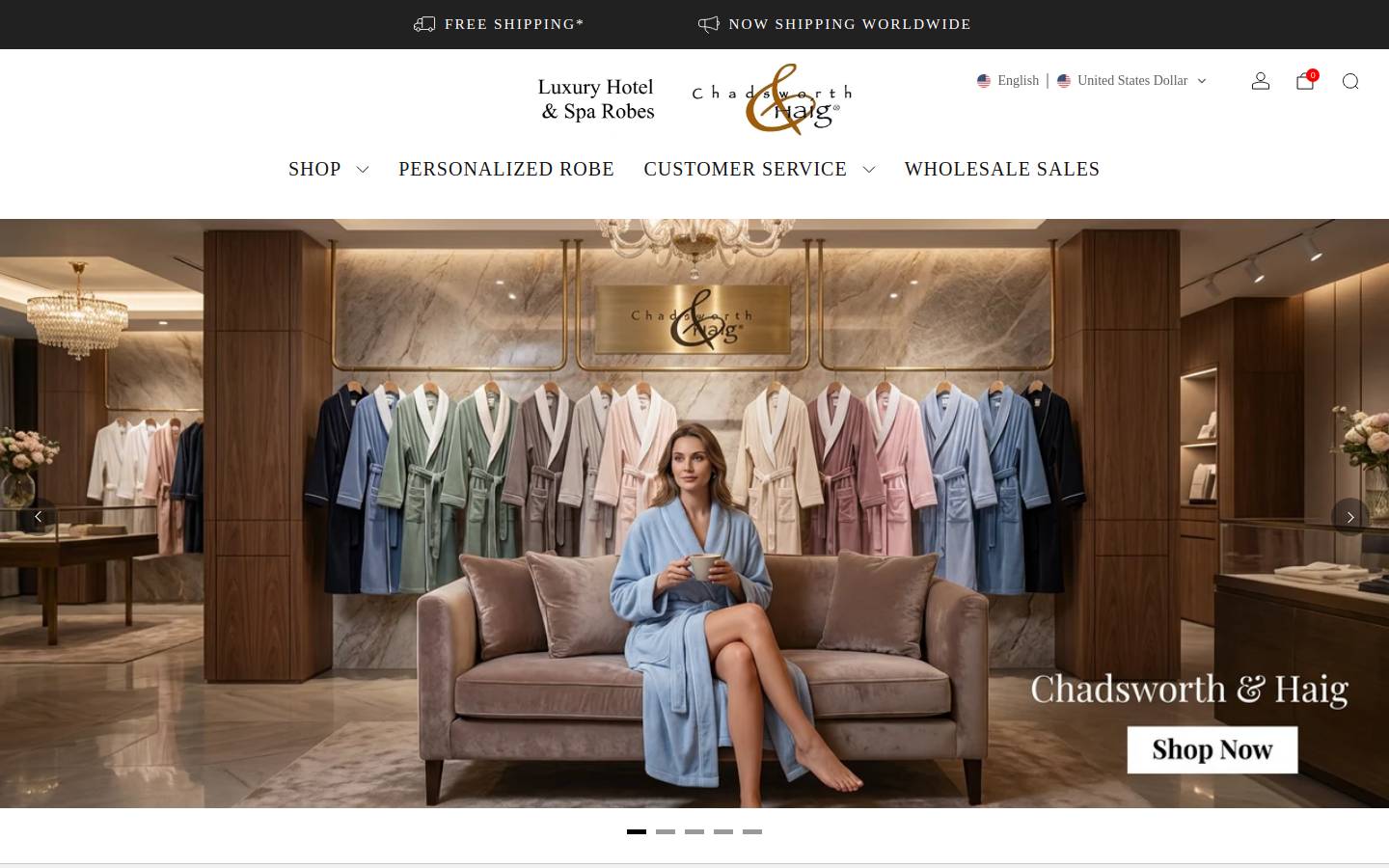 luxuryhotelandsparobes.com homepage screenshot