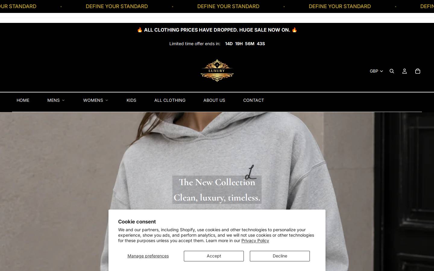 luxurylondonclothing.com homepage screenshot