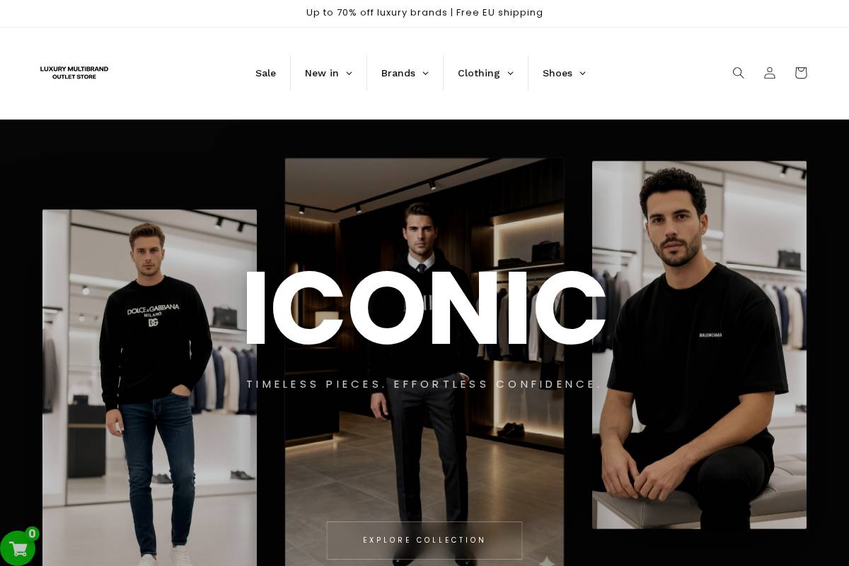 Luxury multibrand outlet store homepage screenshot