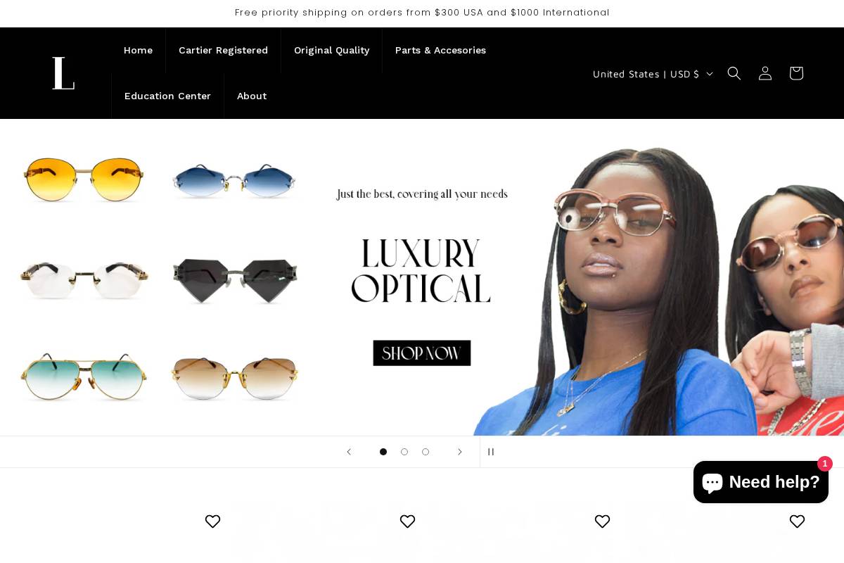 luxuryoptical.net homepage screenshot