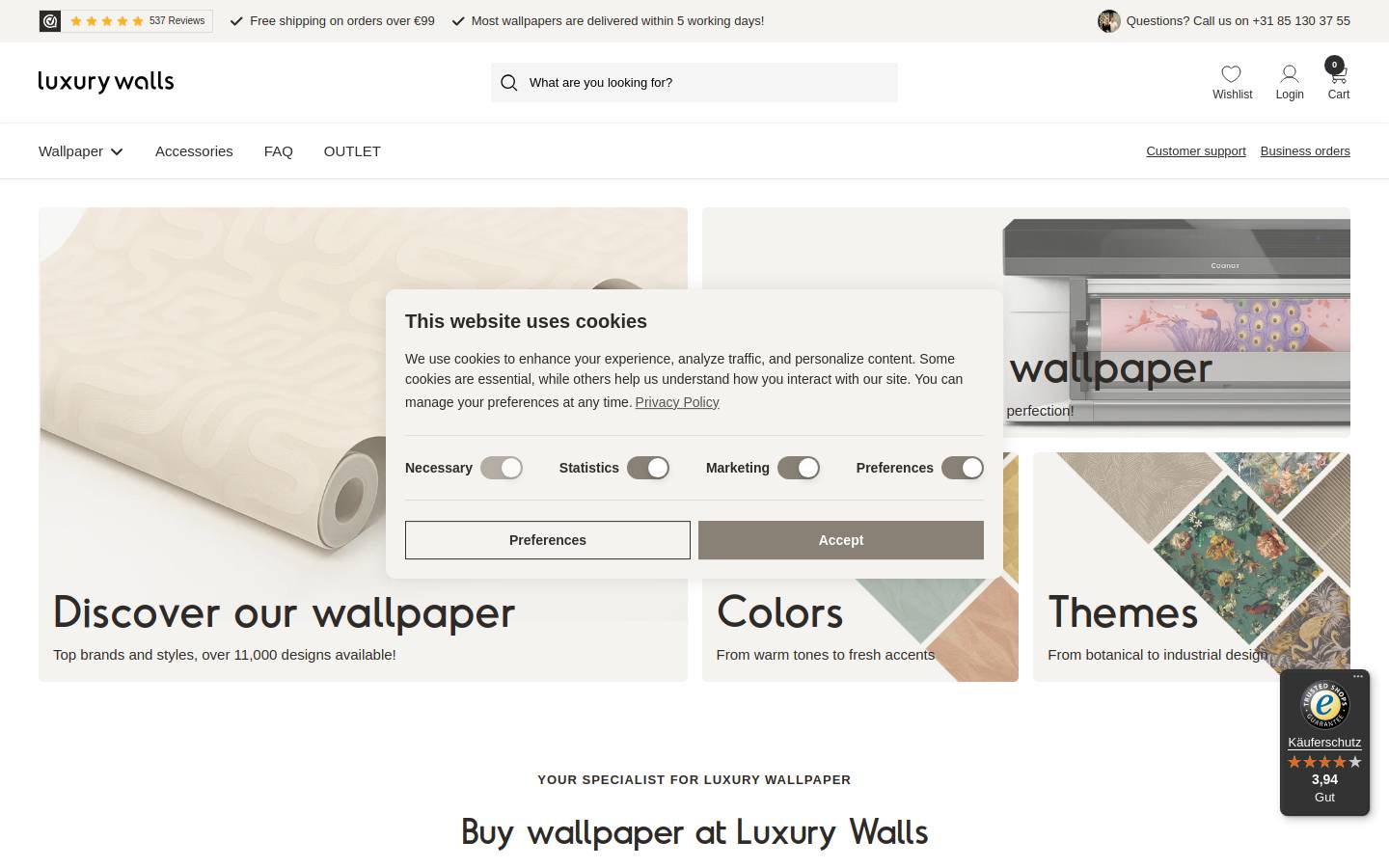 luxurywalls.com homepage screenshot