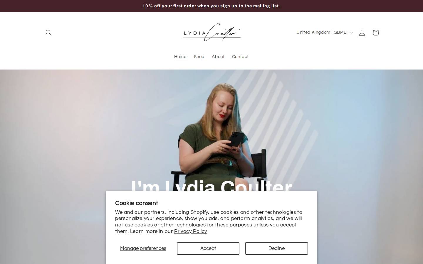 lydiacoulter.com homepage screenshot
