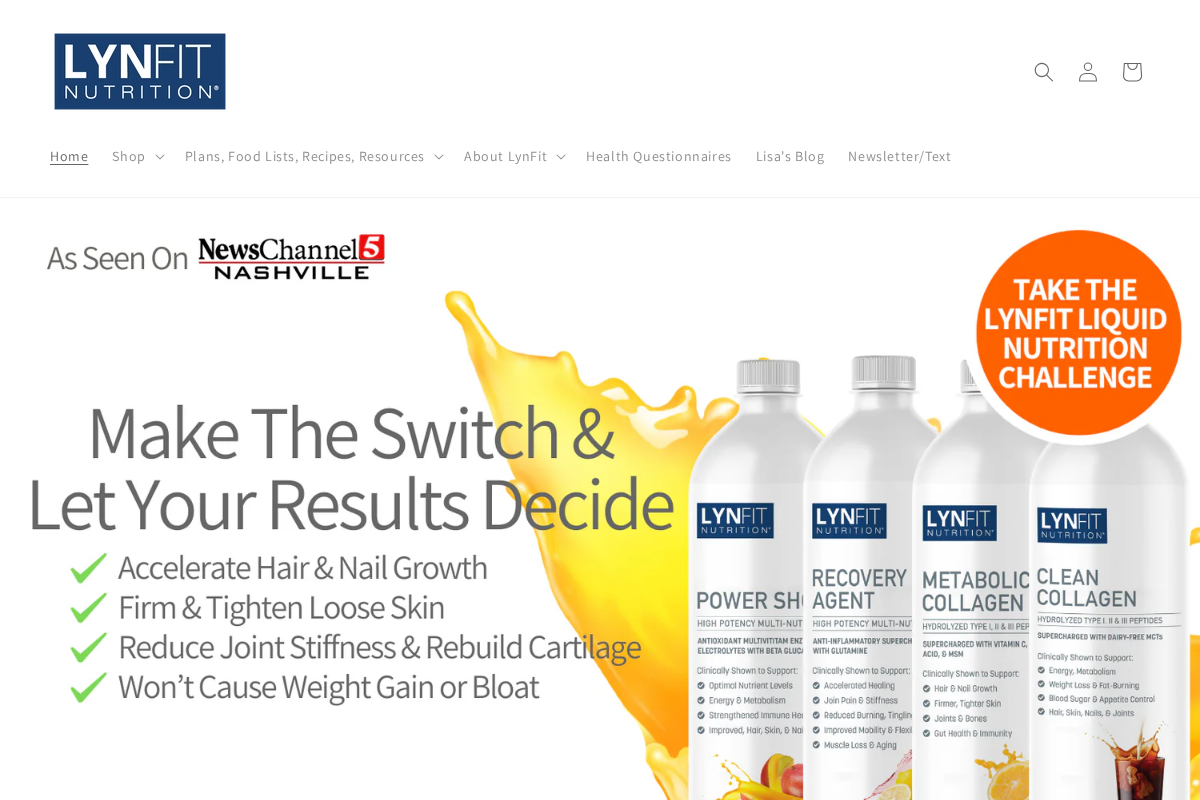 LynFit Nutrition homepage screenshot