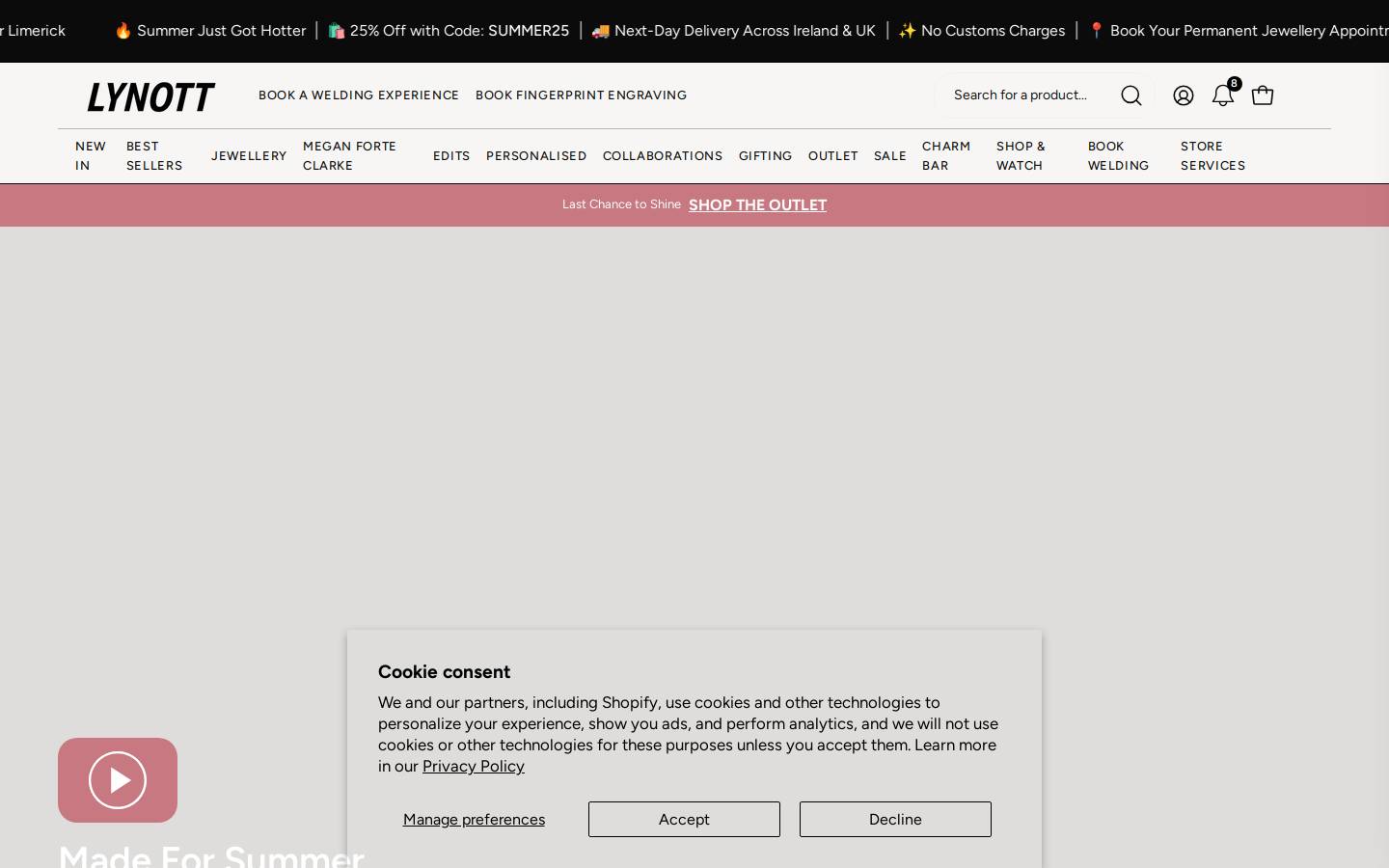 Lynott Jewellery homepage screenshot