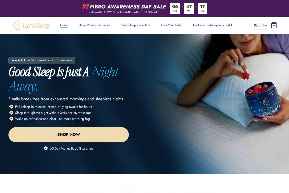 Lyrasleep homepage screenshot