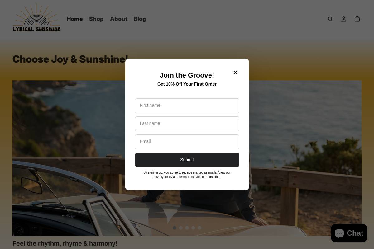 lyricalsunshine.com homepage screenshot