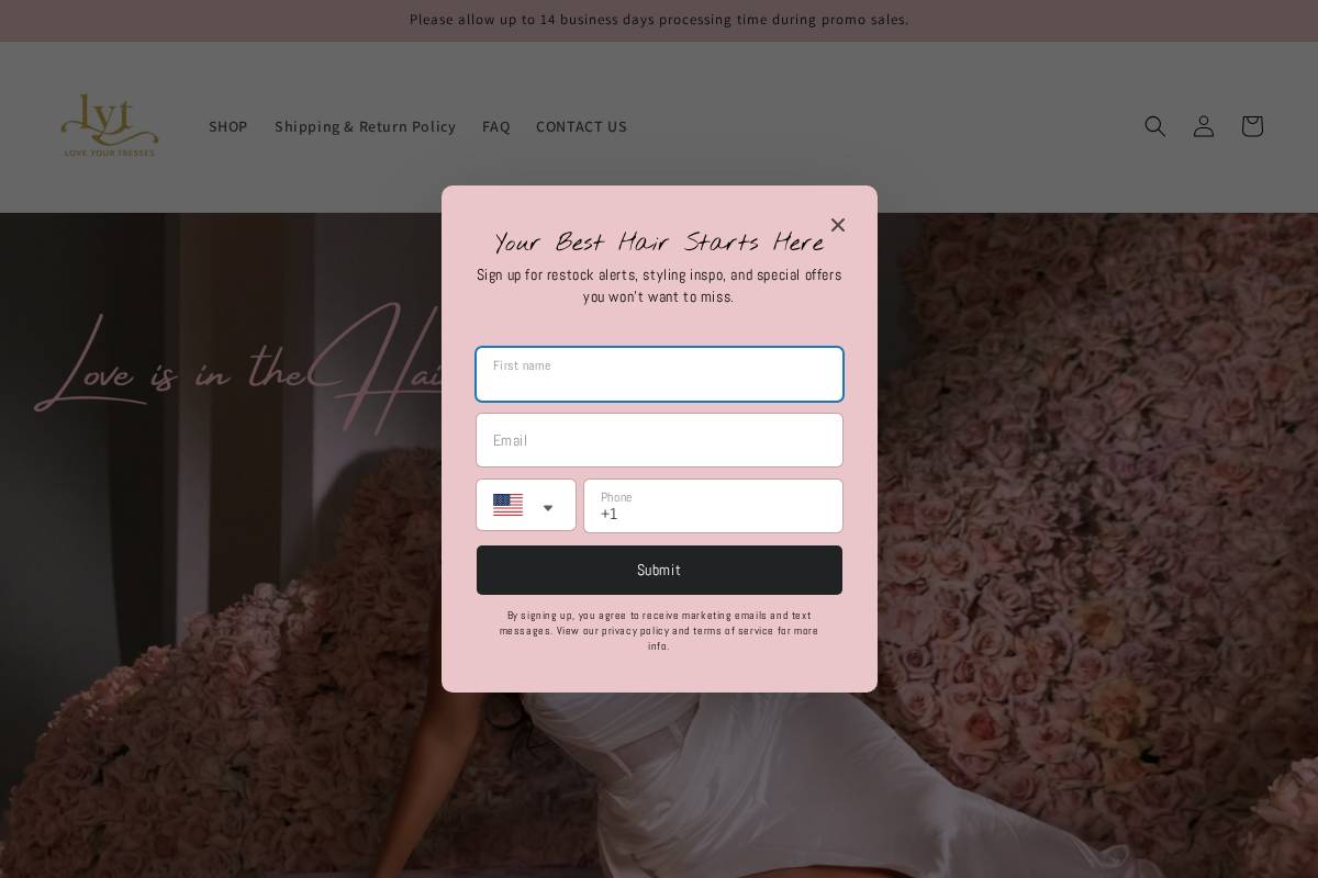 lytresses.com homepage screenshot