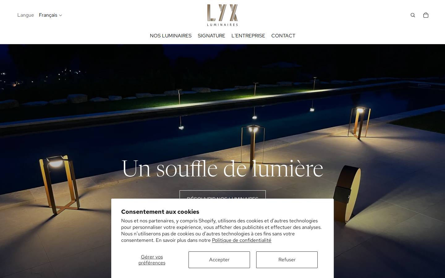 lyx-luminaires.com homepage screenshot