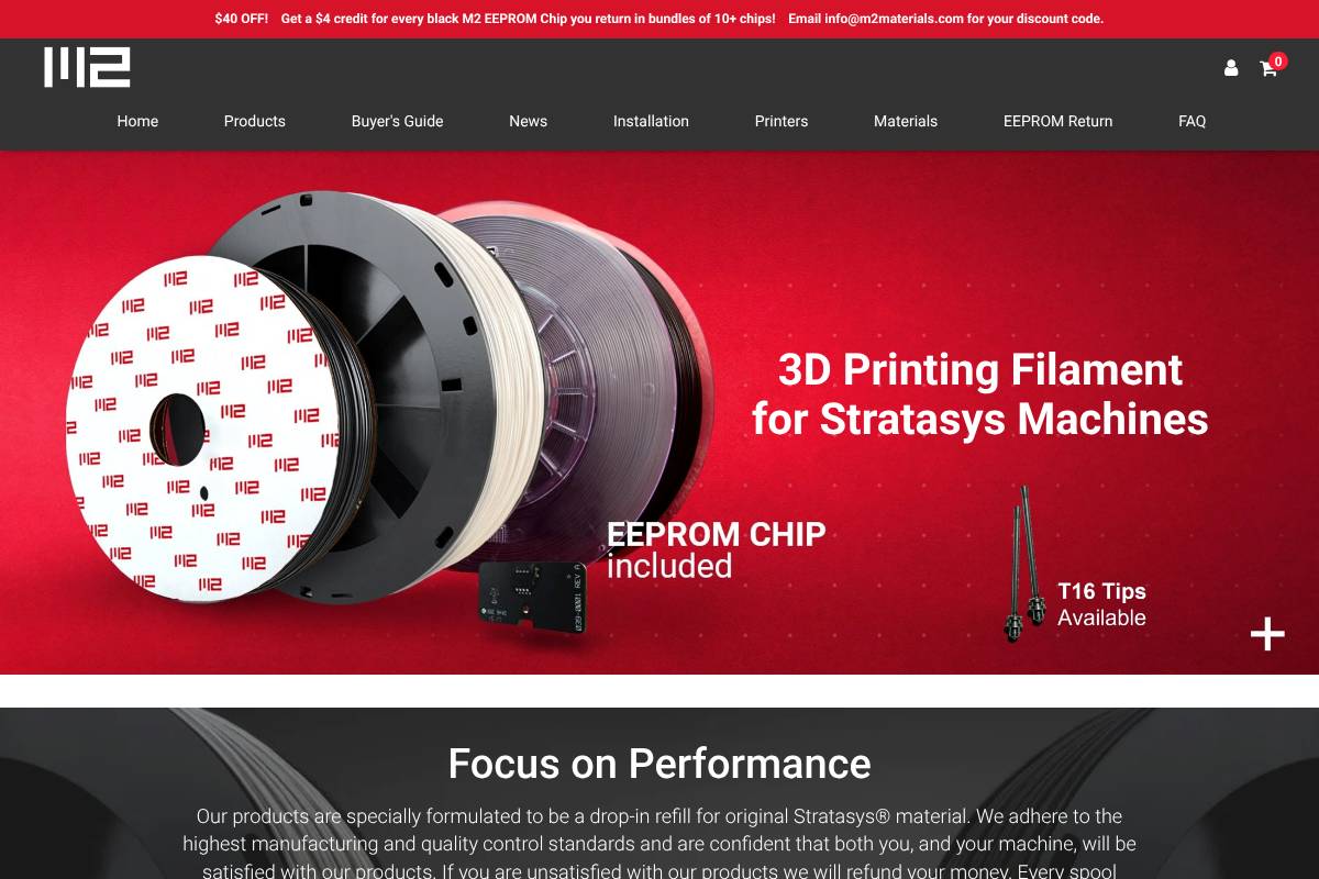 m2materials.com homepage screenshot