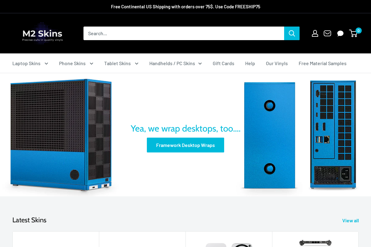 M2skins homepage screenshot