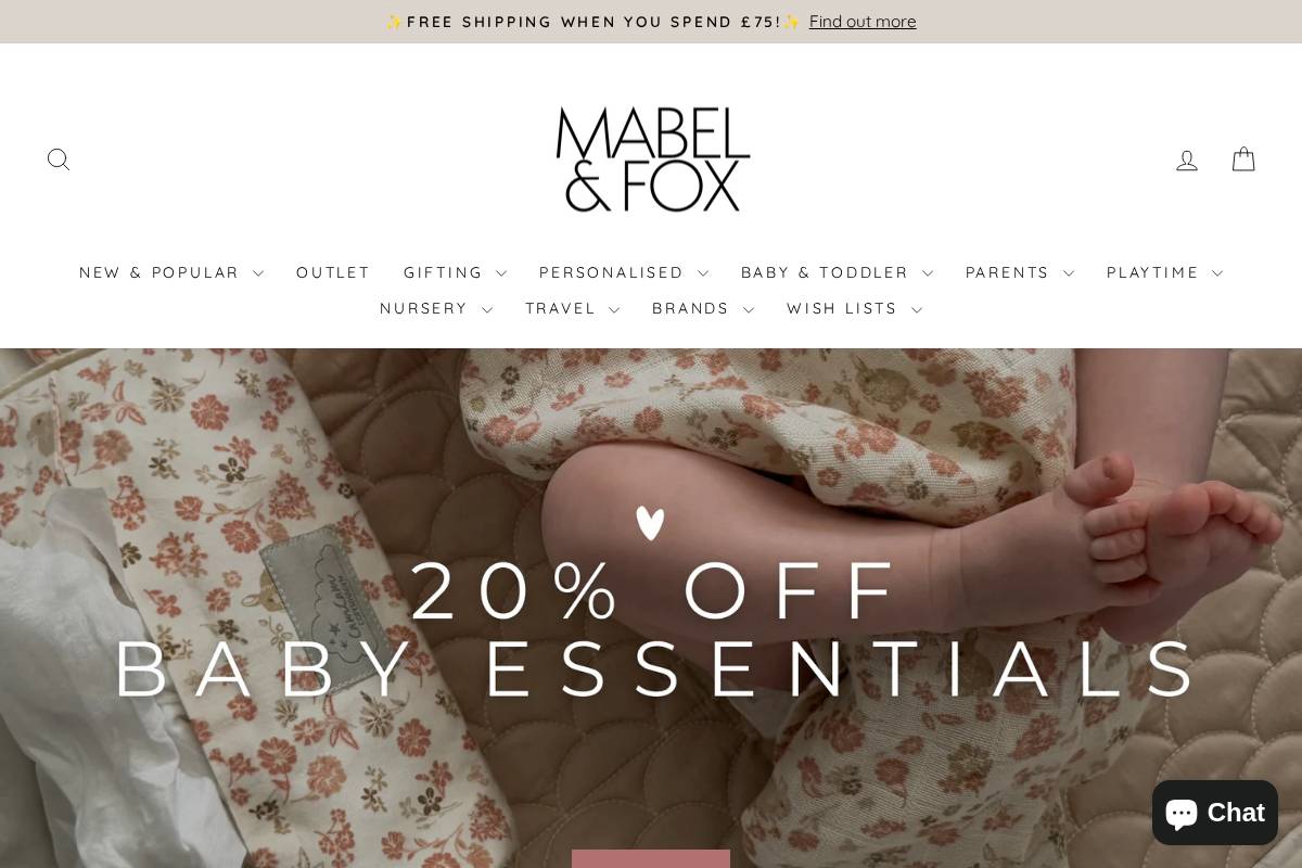 Mabel & Fox homepage screenshot
