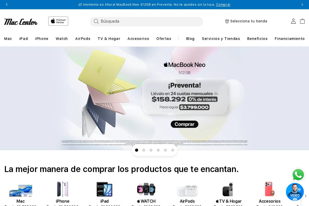 Mac Center Colombia homepage screenshot