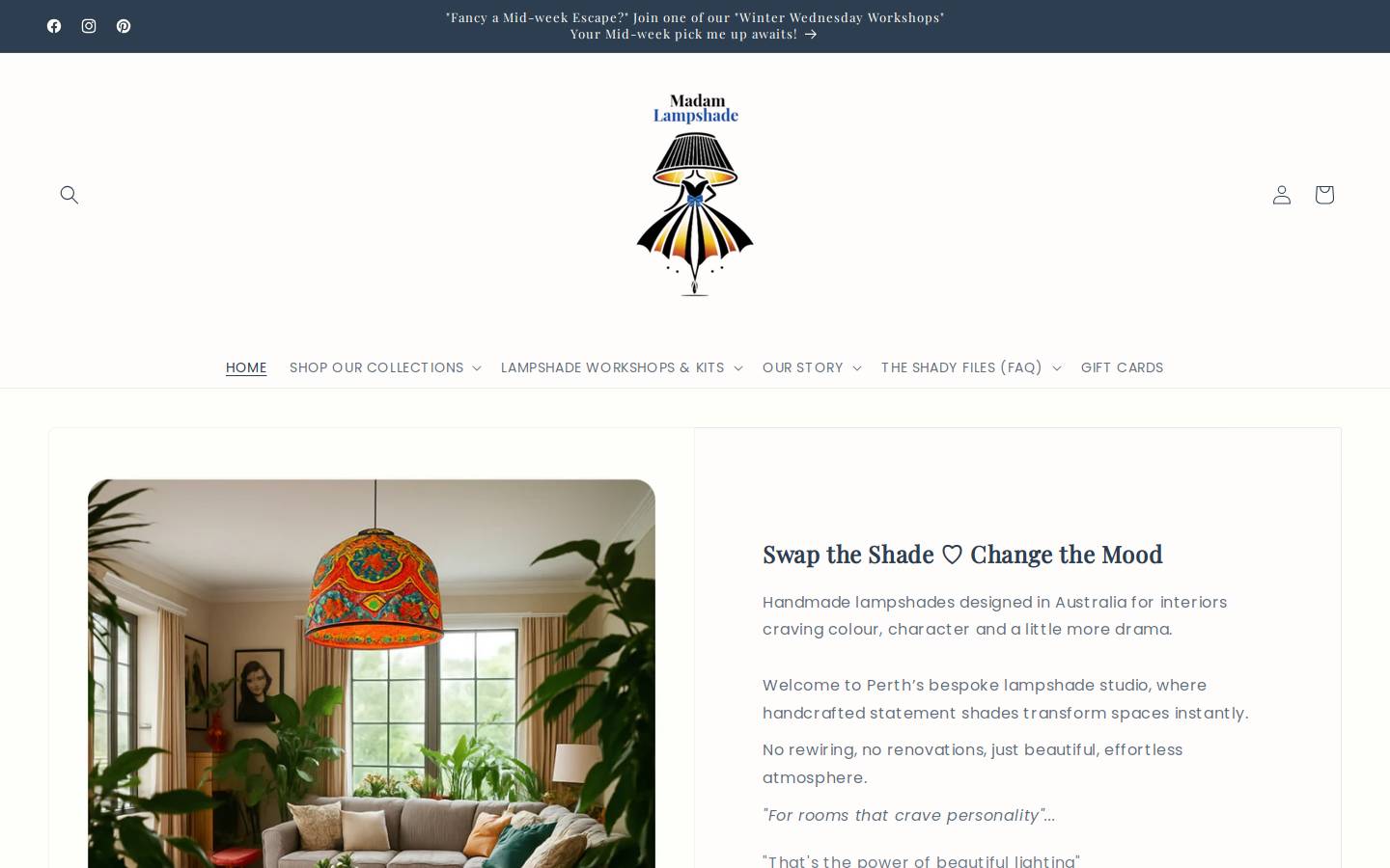 madamlampshade.com.au homepage screenshot