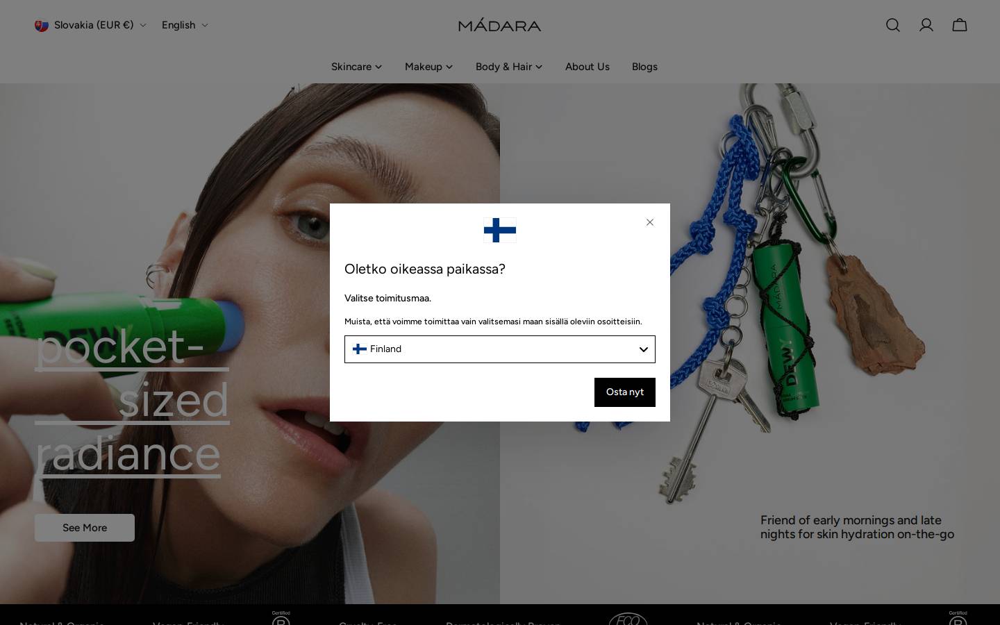 MADARA Cosmetics homepage screenshot