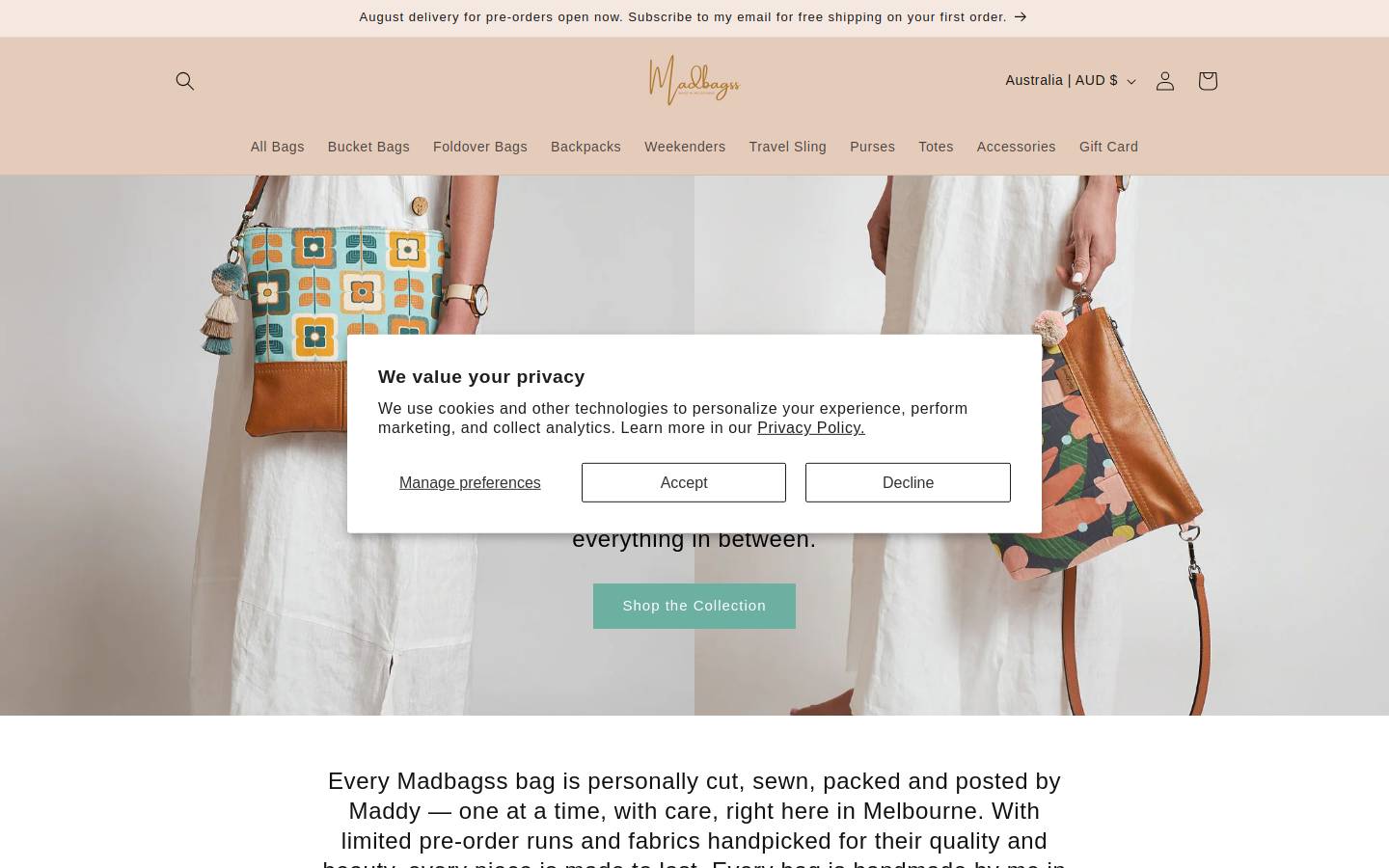 madbagss.com.au homepage screenshot