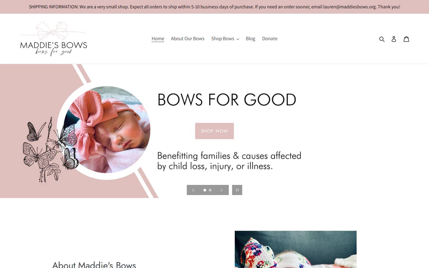 maddiesbows.org homepage screenshot