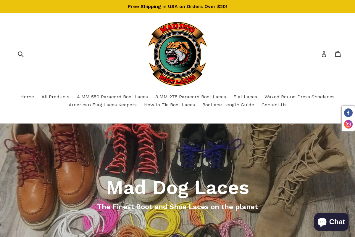 Mad Dog Laces homepage screenshot