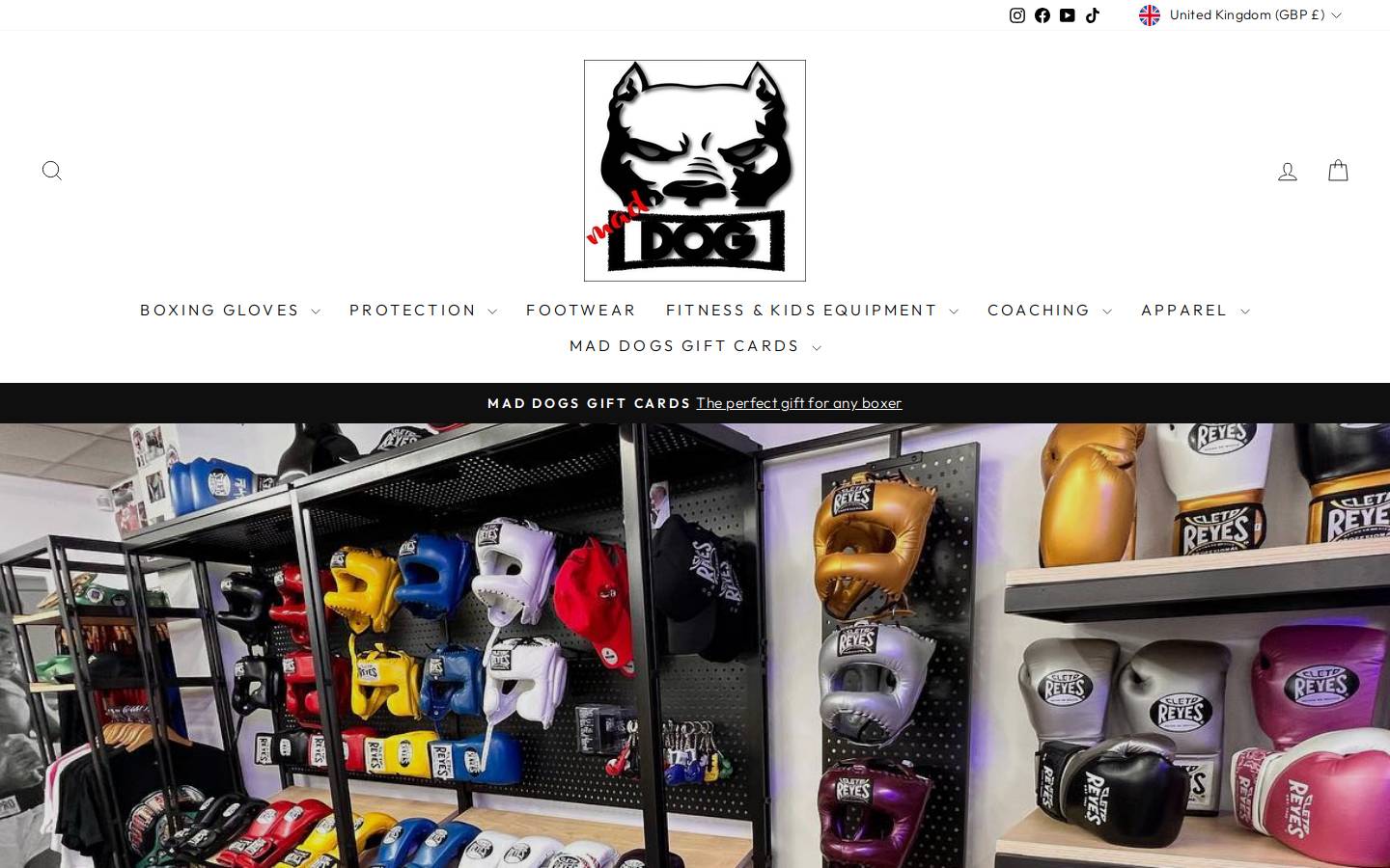 Mad Dogs Boxing Store  homepage screenshot