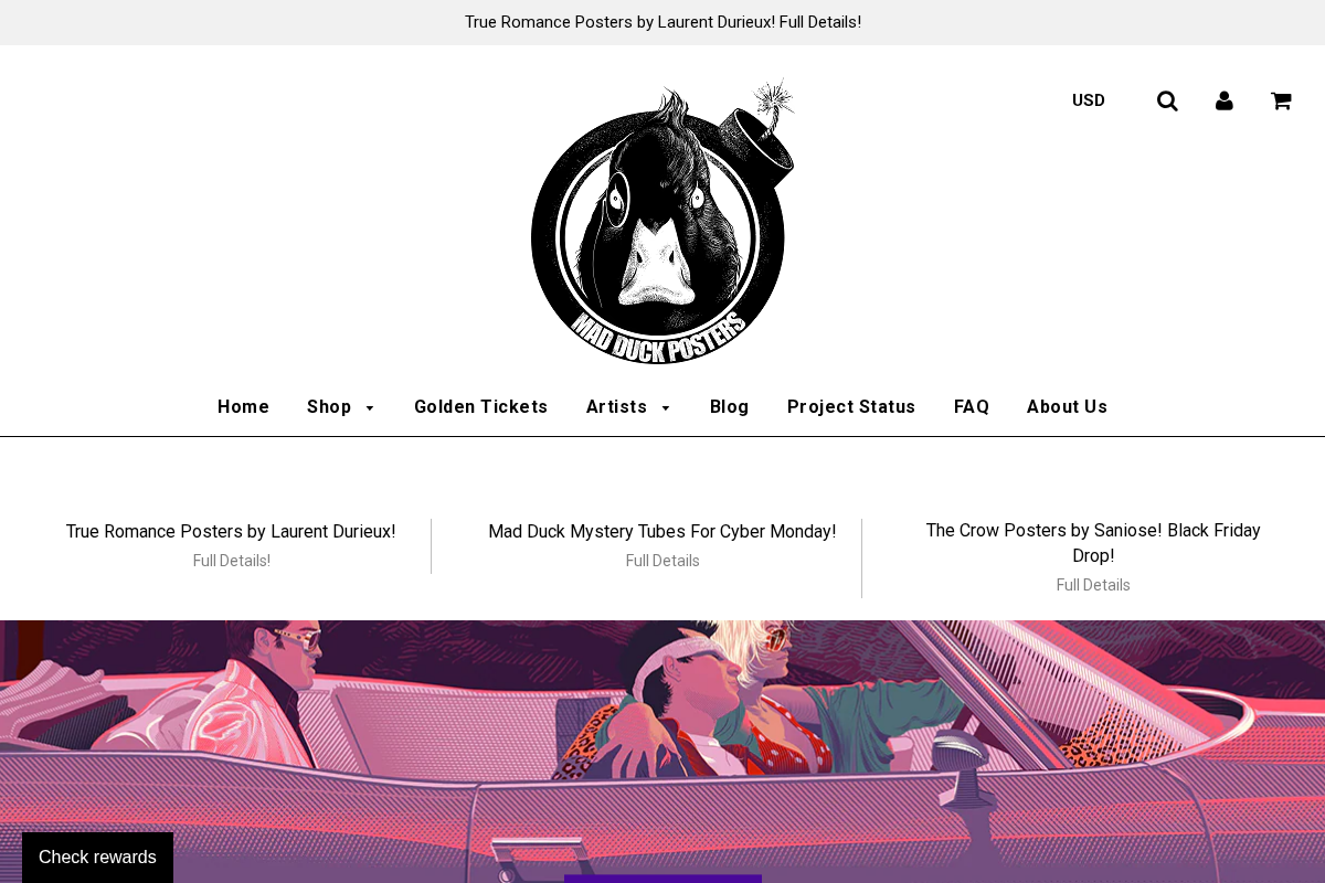 Mad Duck Posters homepage screenshot
