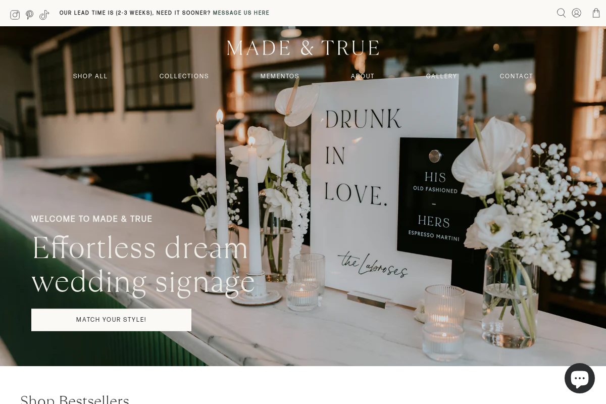 Made & True homepage screenshot