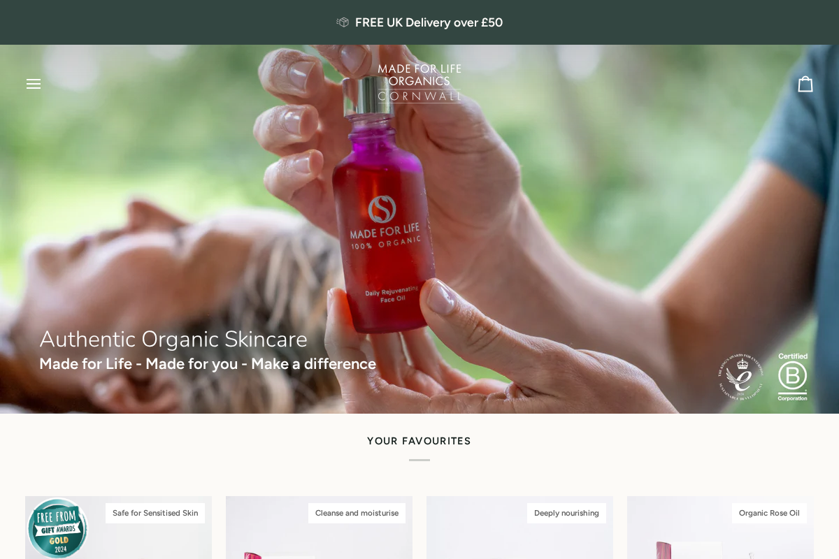 MadeForLifeOrganics homepage screenshot