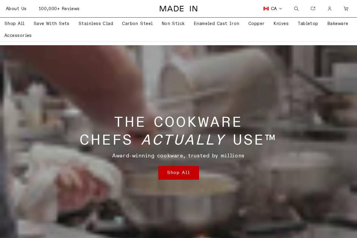 Made In Cookware homepage screenshot