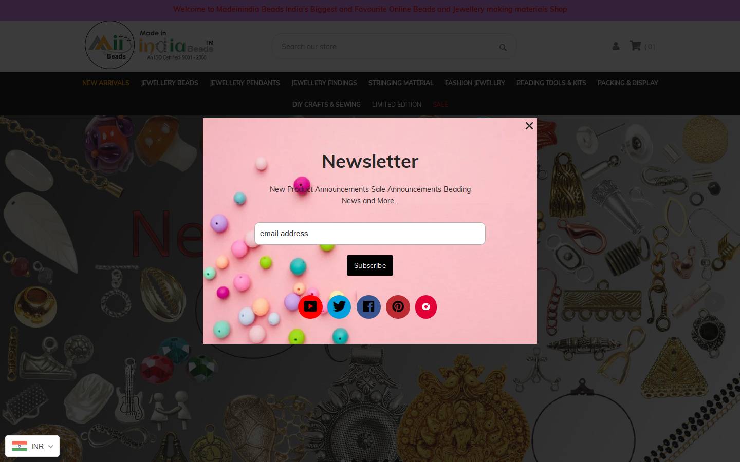 madeinindiabeads.com homepage screenshot