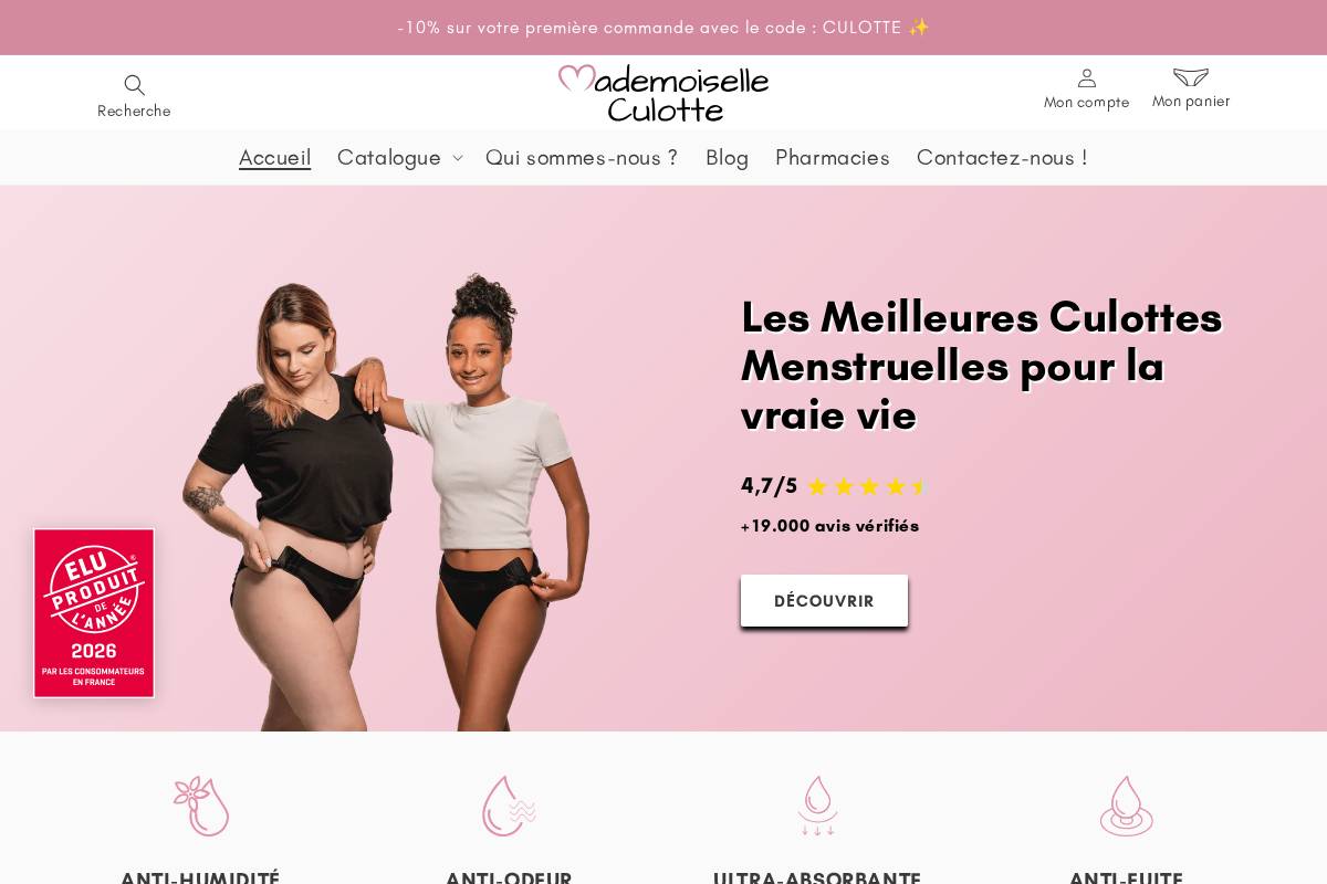 Mademoiselle Culotte homepage screenshot