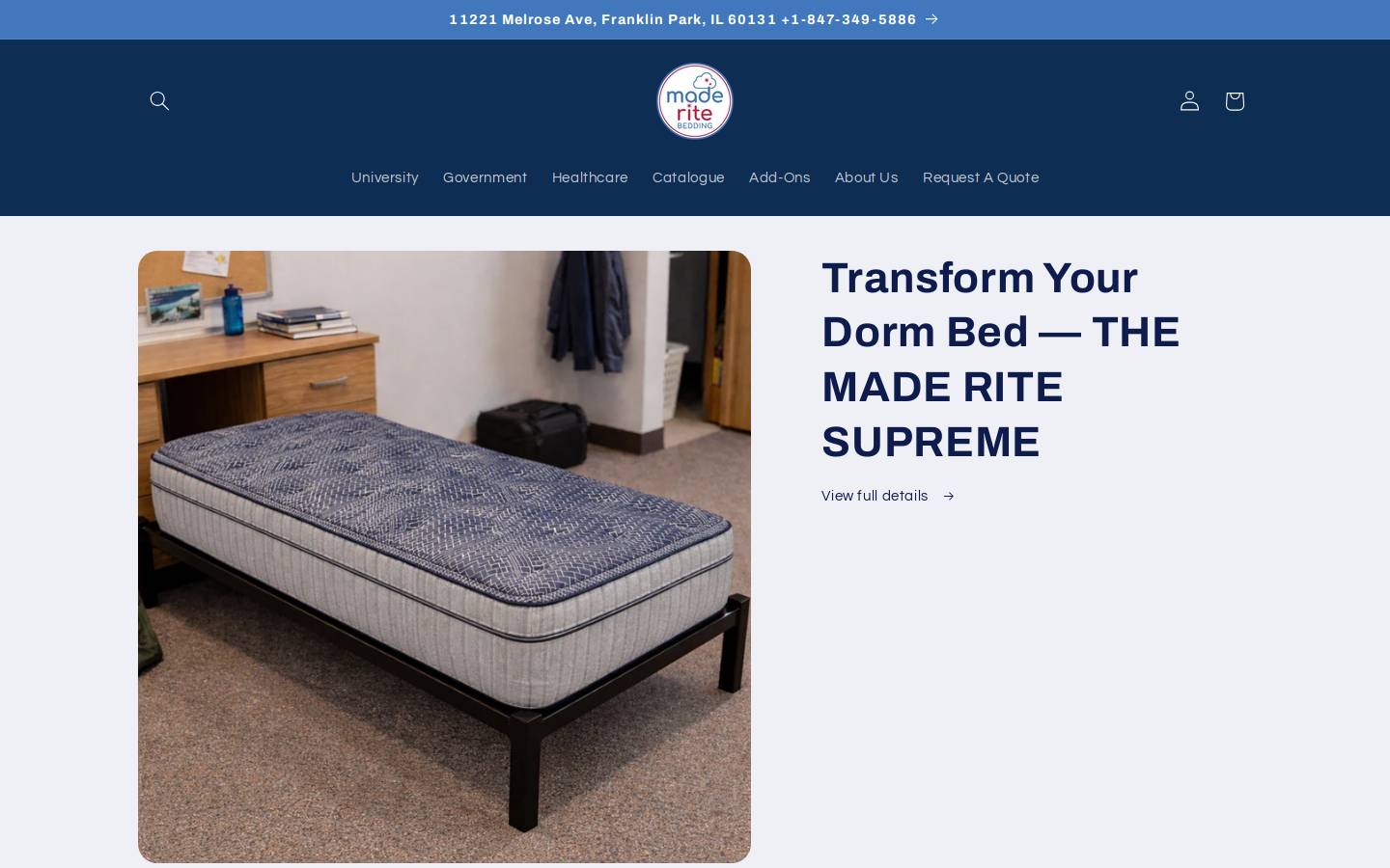 maderitebedding.com homepage screenshot