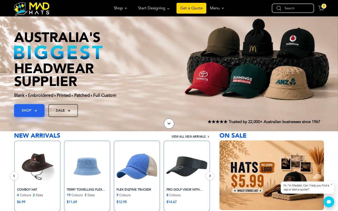 madhats.com.au homepage screenshot