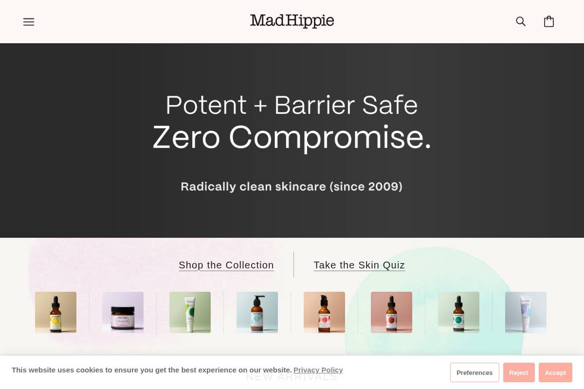 Mad Hippie homepage screenshot