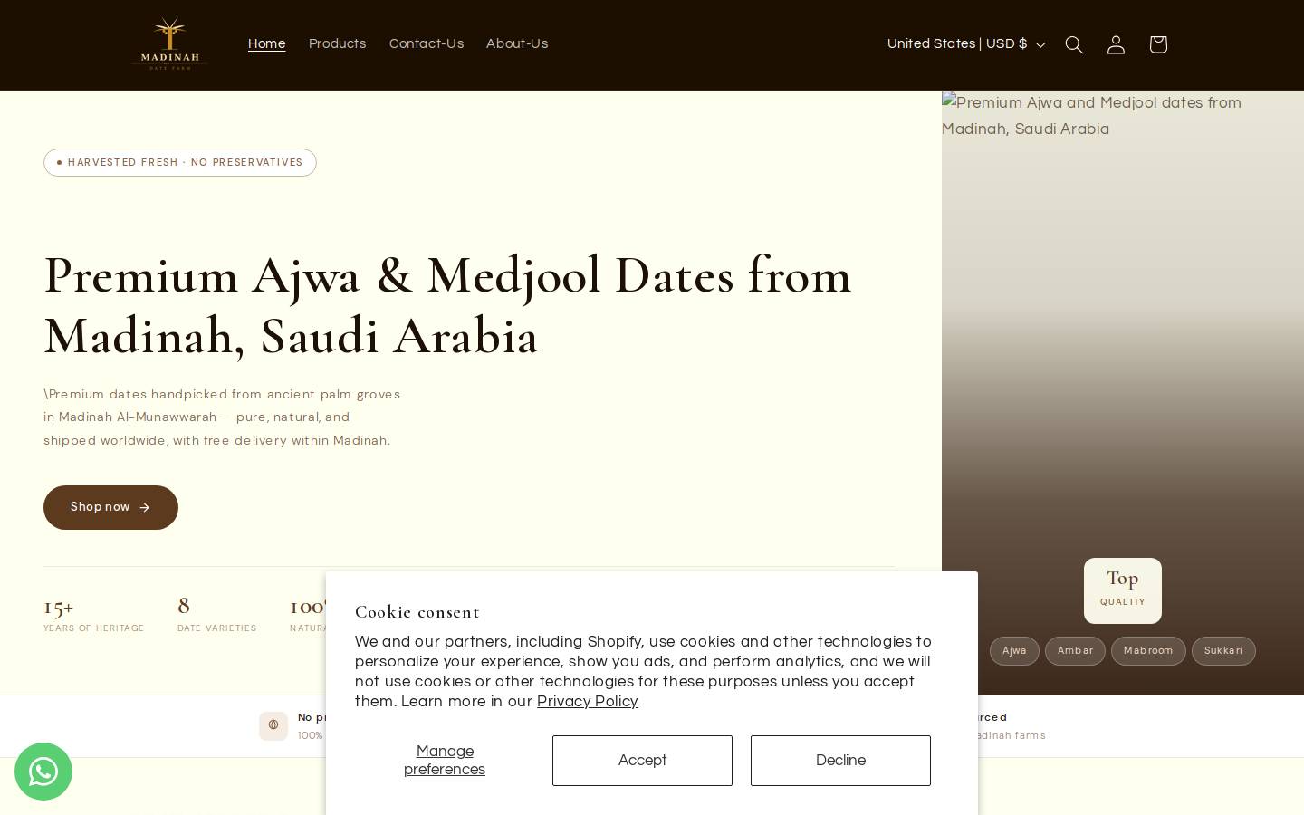 madinadatefarm.com homepage screenshot