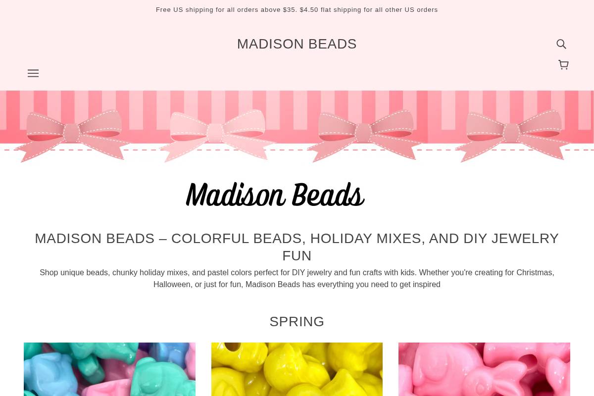 Madison Beads homepage screenshot