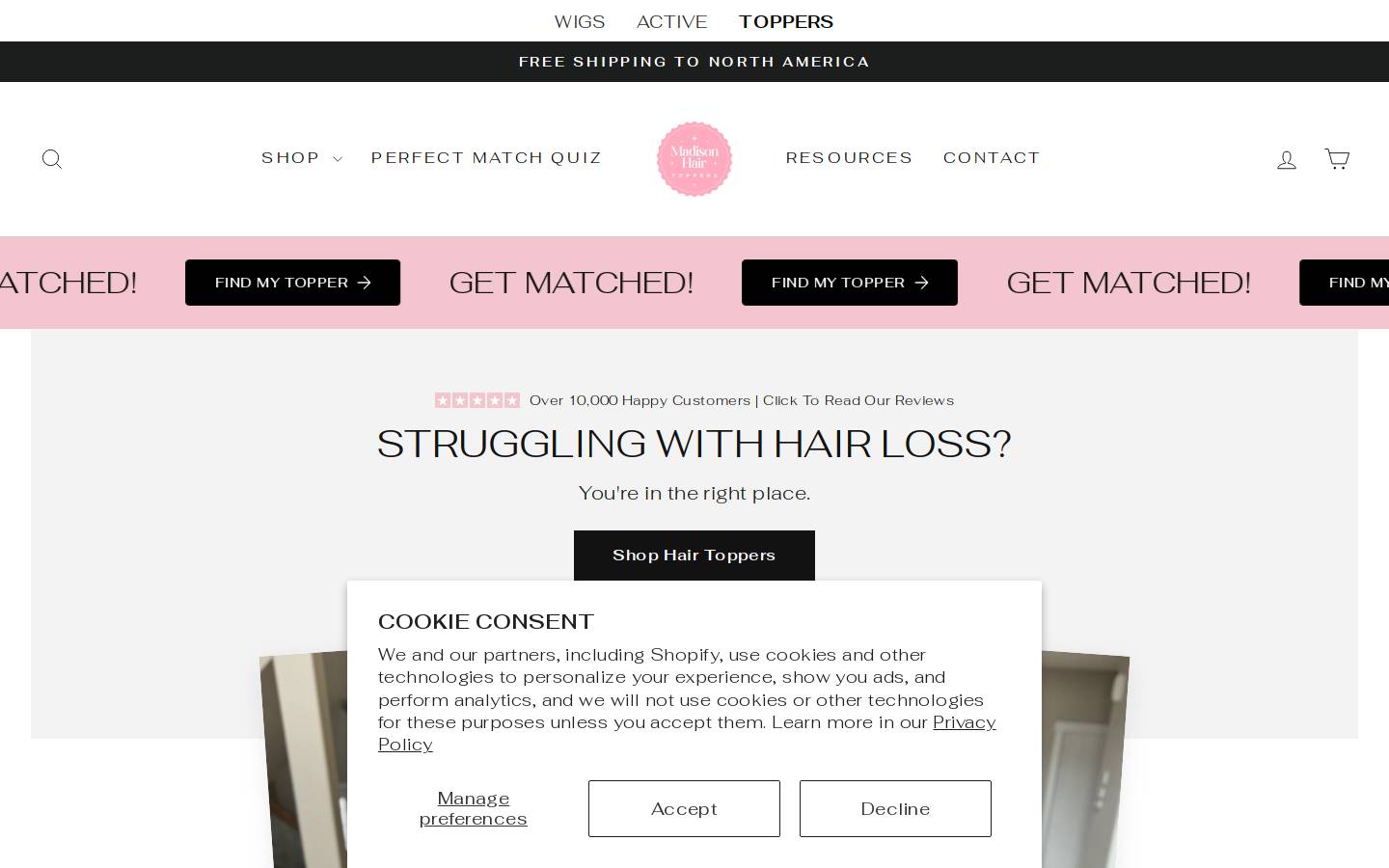 madisonhairtoppers.com homepage screenshot