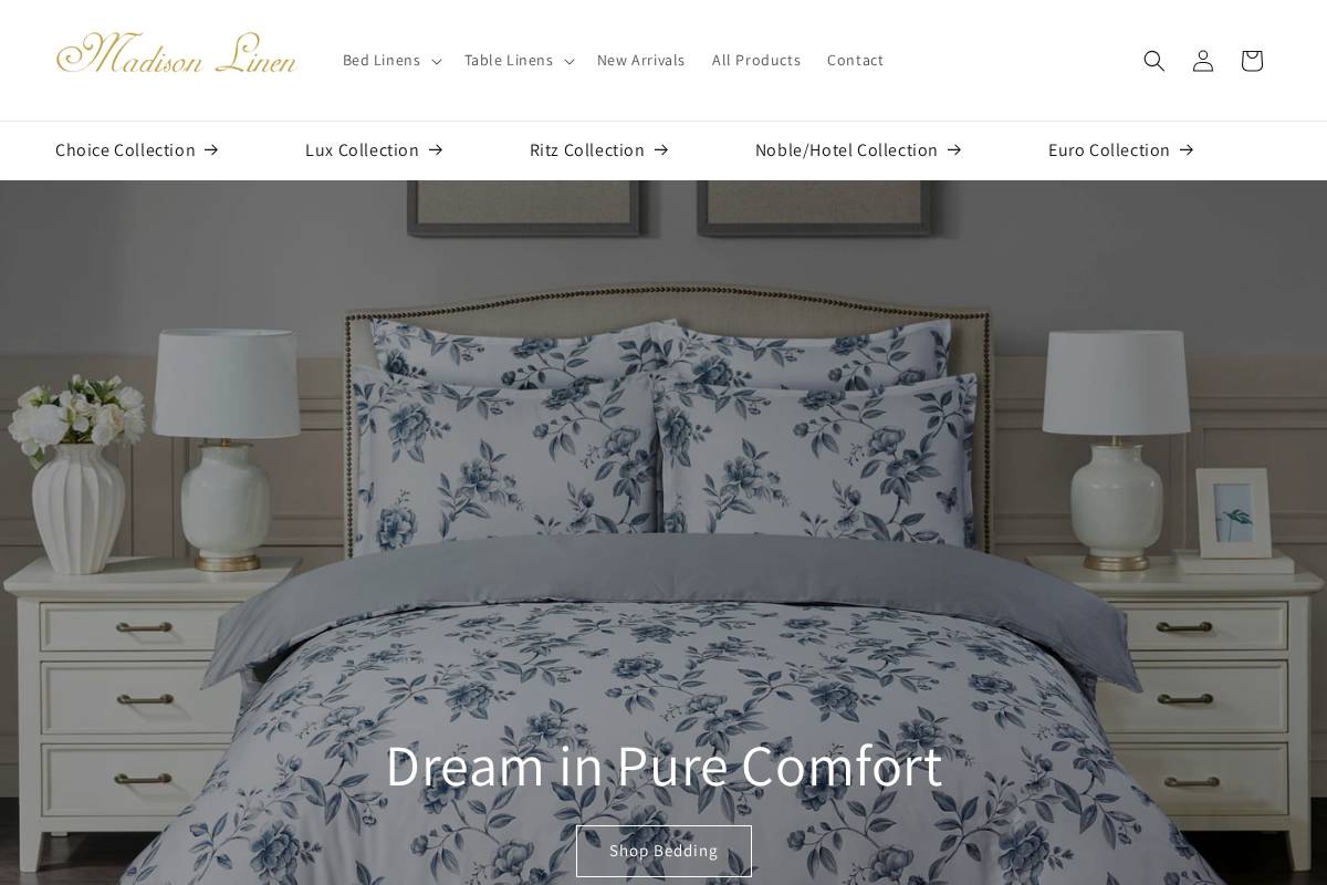 madisonlinen.com homepage screenshot