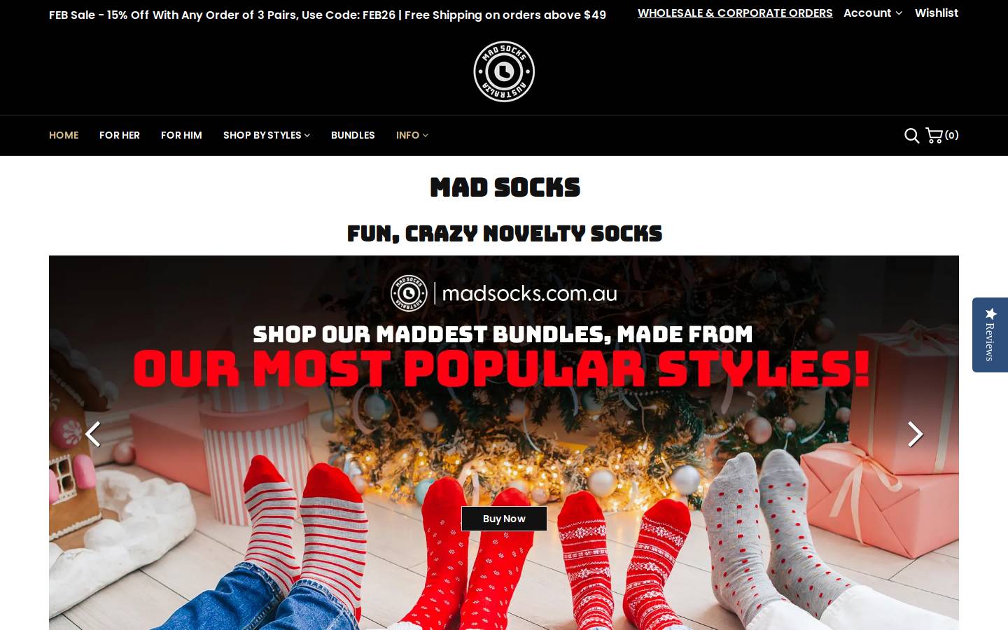 Madsocks homepage screenshot