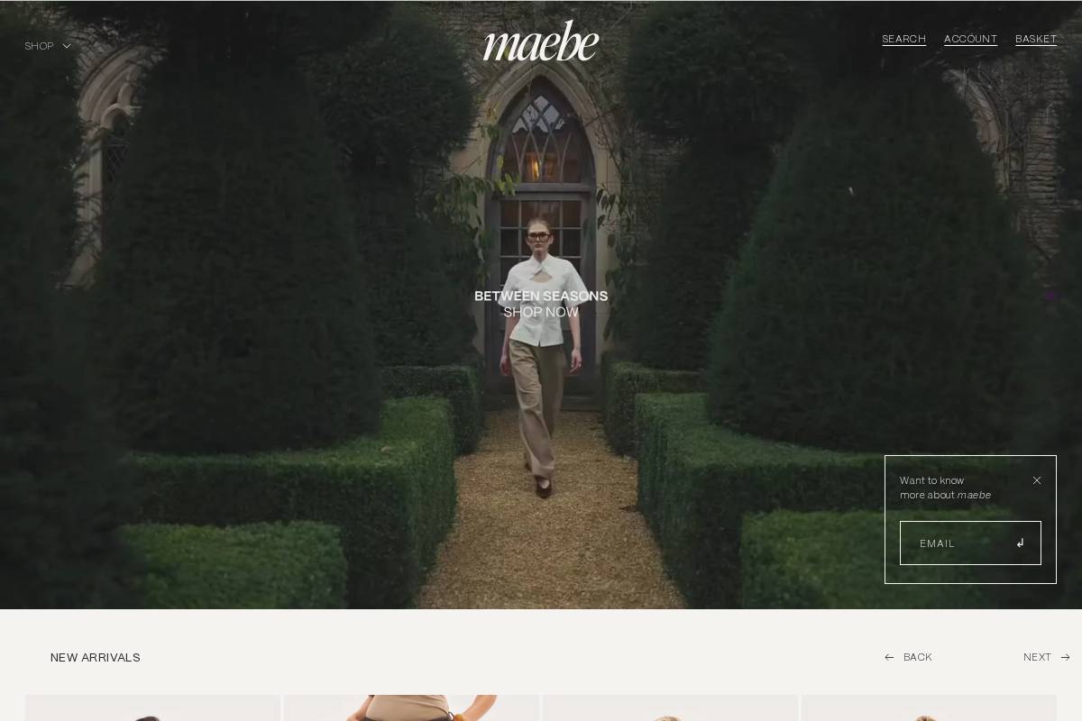 Maebe homepage screenshot