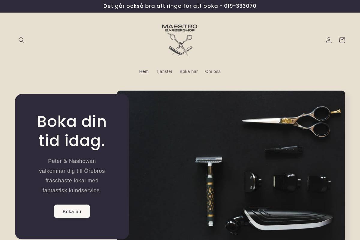 maestrobarbershop.se homepage screenshot