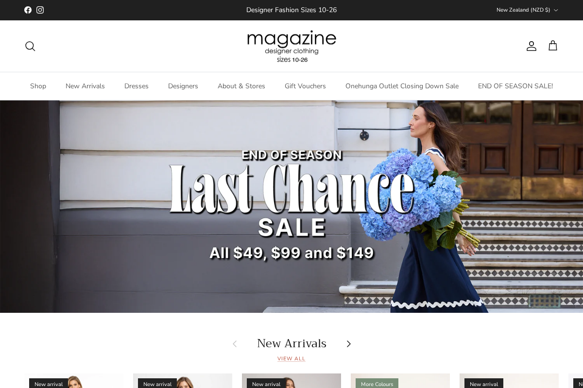 Magazine Designer Clothing homepage screenshot