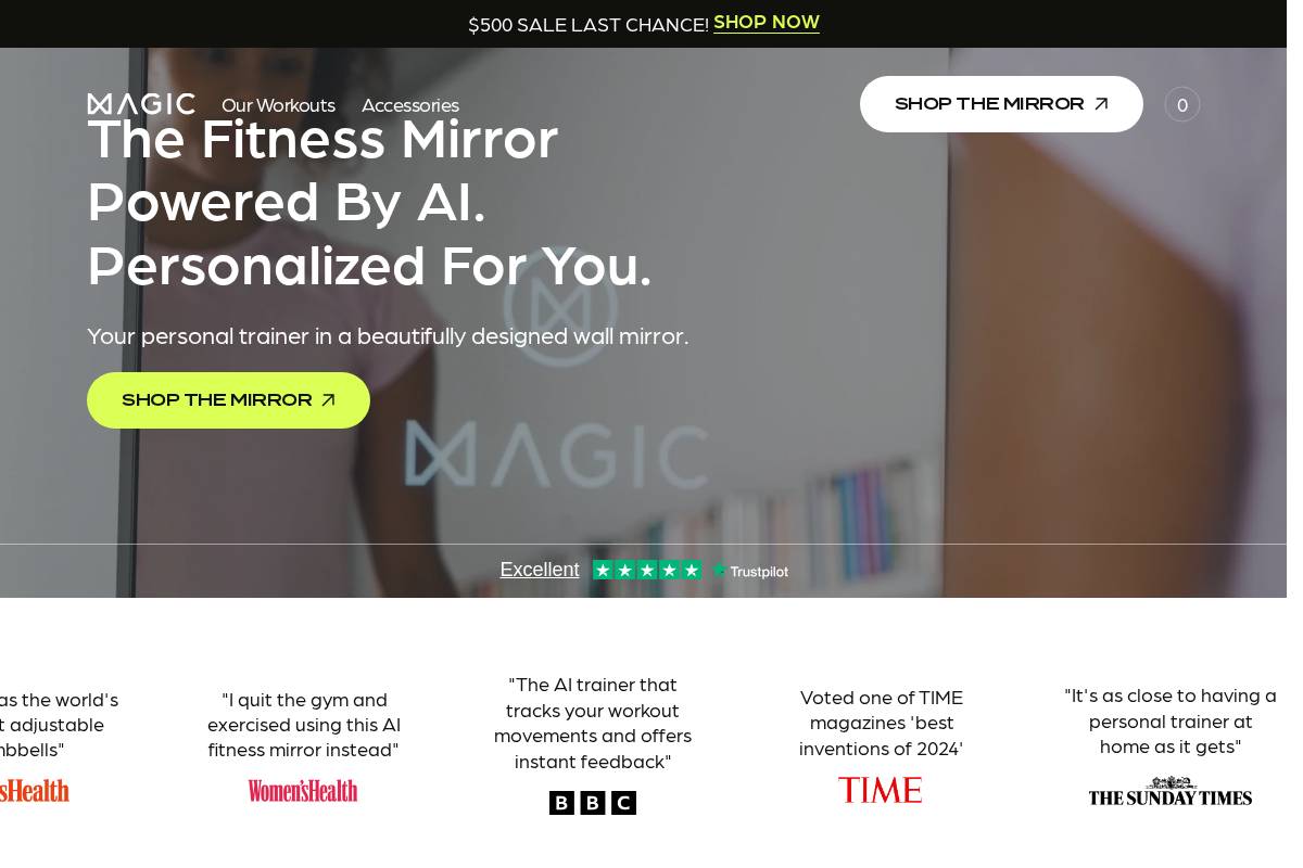 MAGIC AI Fitness Mirror homepage screenshot