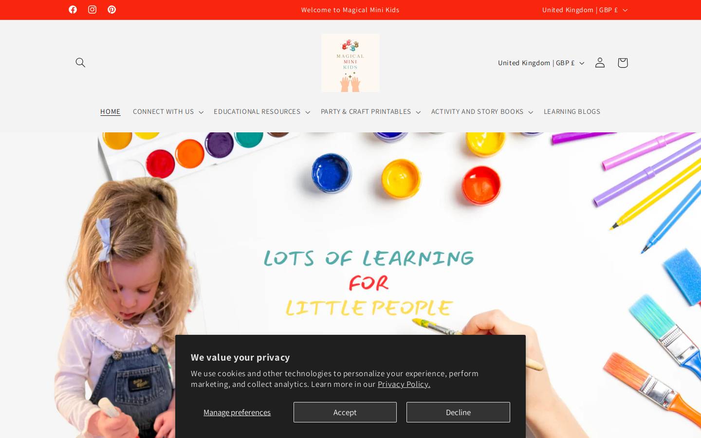magicalminikids.com homepage screenshot