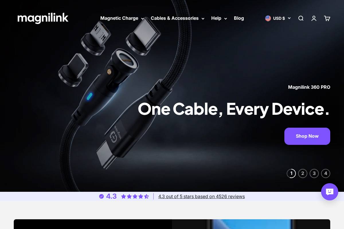 Magnilink Universal Chargers homepage screenshot