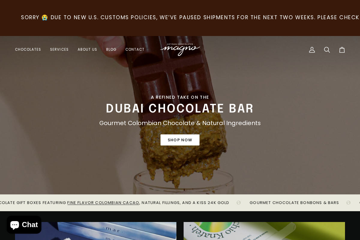 Magno Chocolates homepage screenshot