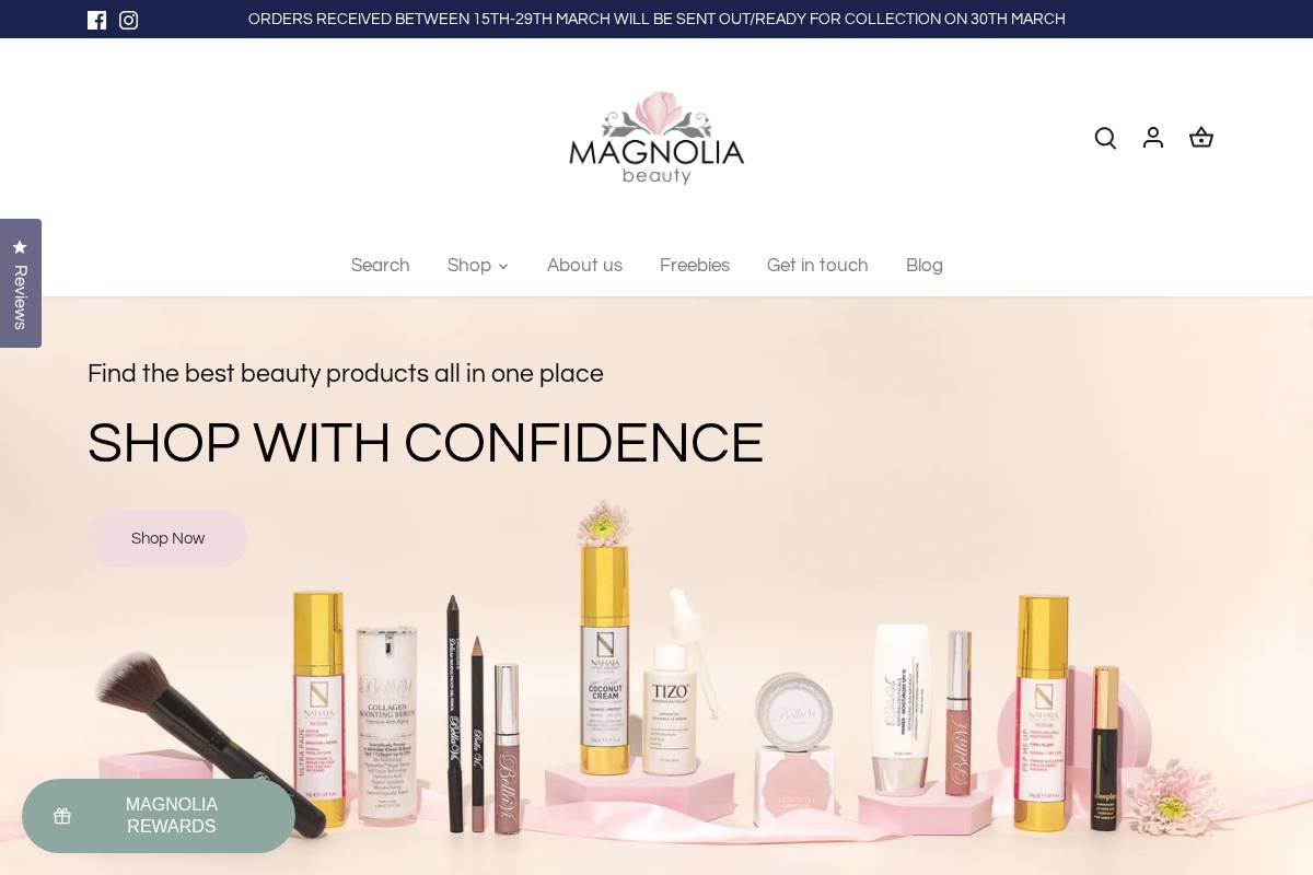 magnoliabeautyshop.com homepage screenshot