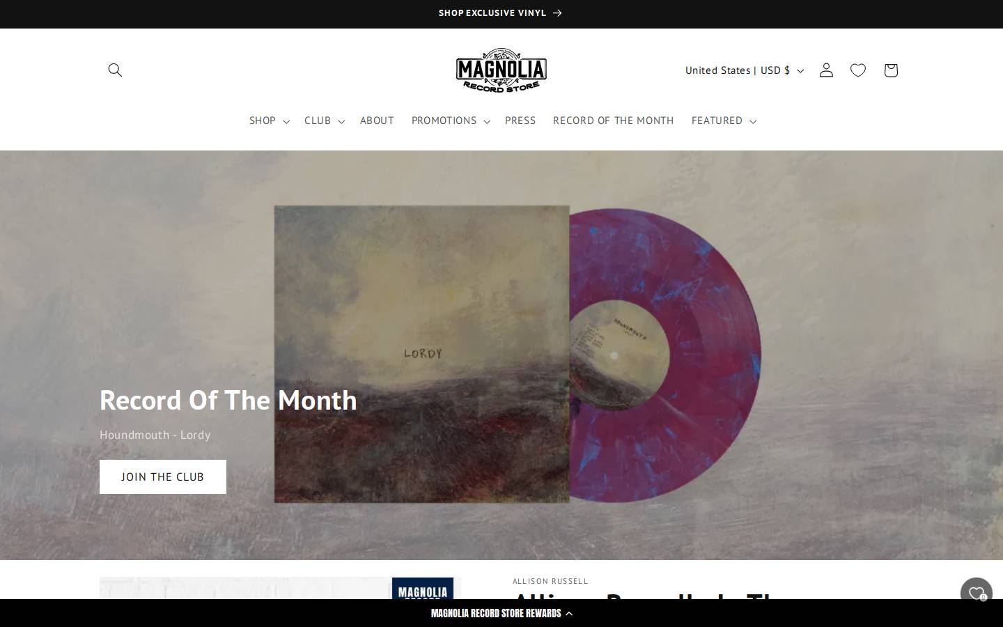 magnoliarecord.store homepage screenshot