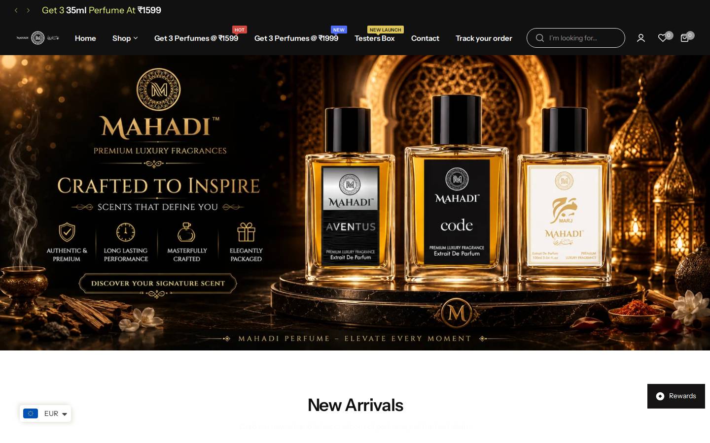 mahadiperfumes.com homepage screenshot