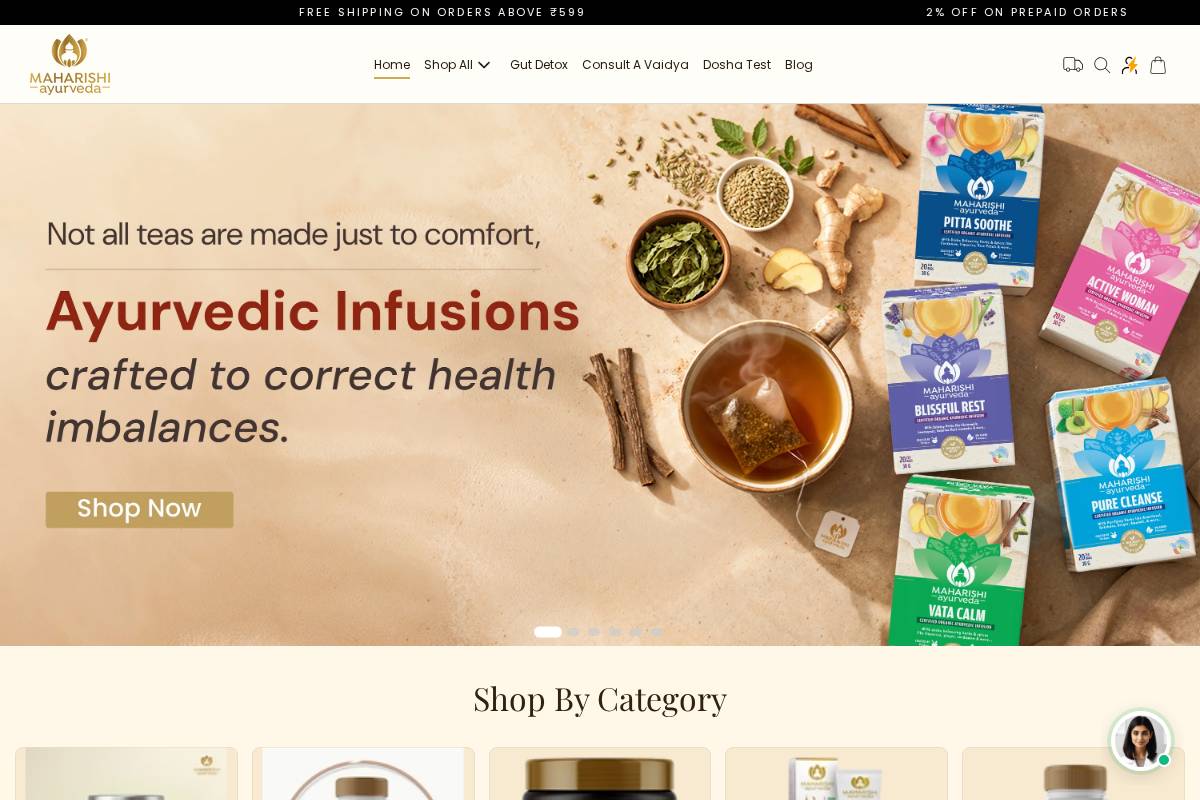 maharishiayurvedaindia.com homepage screenshot
